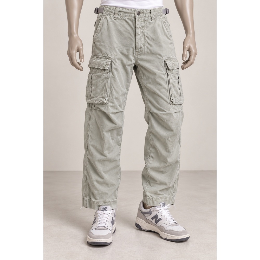 Abercrombie & Fitch Mens Khaki Cargo Pants F 5040 Relaxed Distressed 36x30